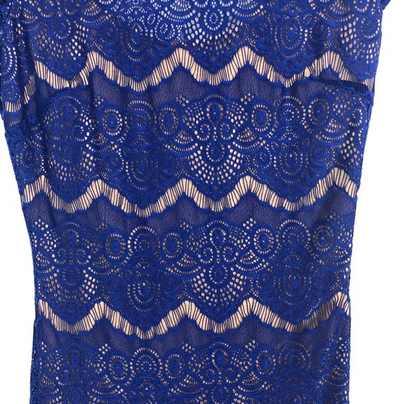 Bebe Royal Blue Lace Low Back Dress - Picture 4 of 8